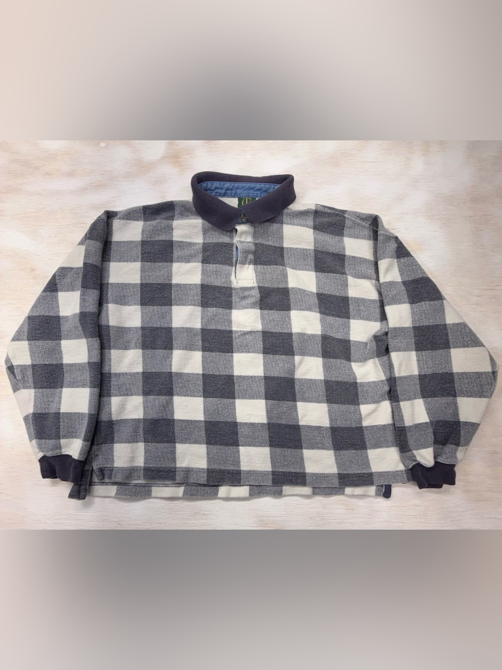 TrueVintage 60’s Chips’nTwigs Gray/White Check Rugby Shirt Boy’s Large 16-18